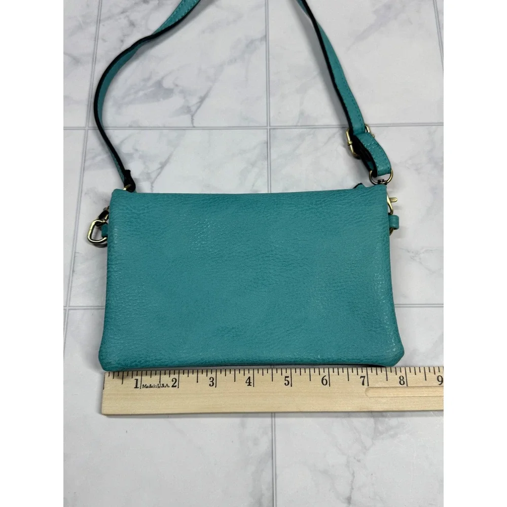 Joy Susan Teal Vegan Leather Crossbody Bag Organizer Wallet Clutch Teal Blue